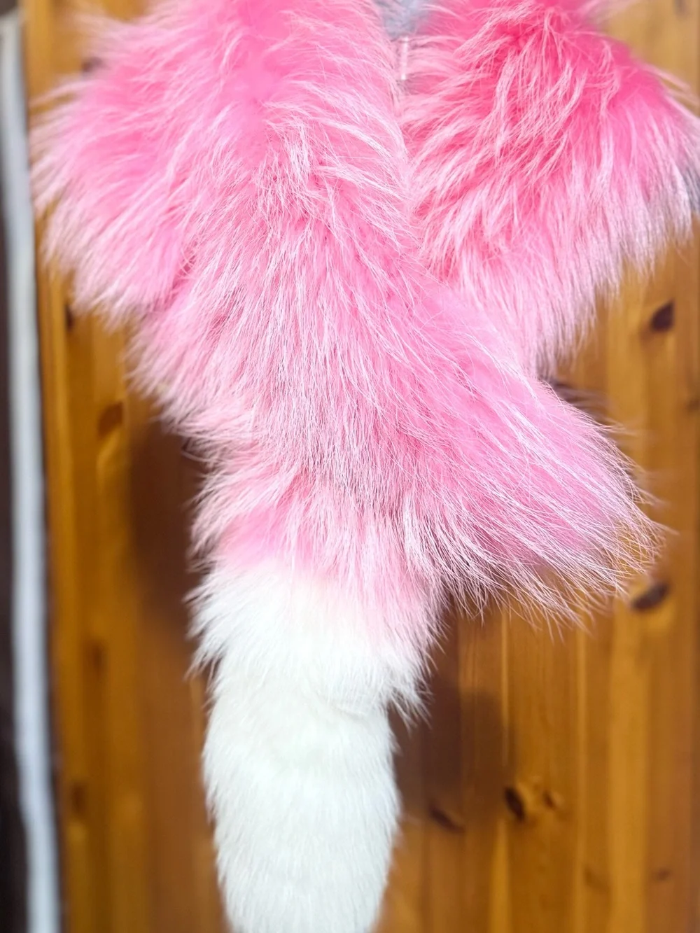 Charlotte Simone Popsicle Raccoon Fox Fur Scarf Pink White 48x9 Luxury Stole